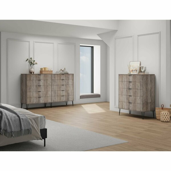 Manhattan Comfort 2-Piece DUMBO  5-Drawer Tall Dresser and DUMBO 10-Drawer Double Tall Dresser in Rustic Grey 2-DB04-GY